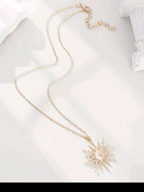 Gold Sun & Crescent Pendant Necklace -  Faux Women Jewelry